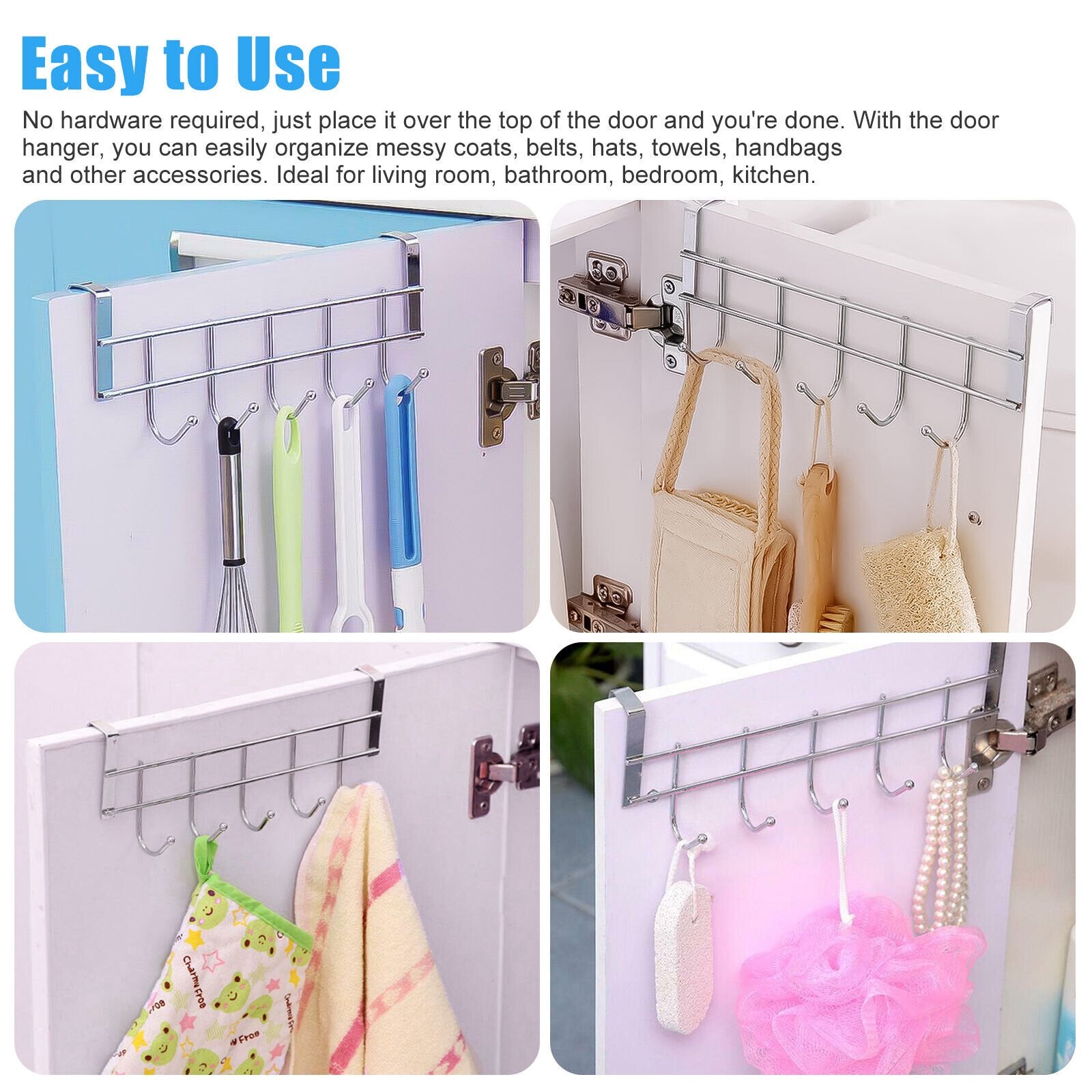 Over-the-Door 5-Hook Stainless Steel Organizer