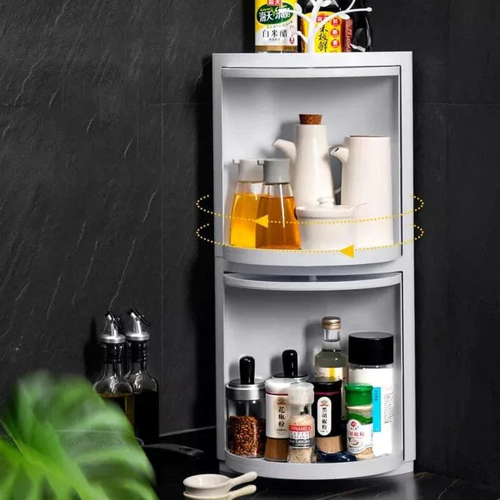 Double Decker Rotatable Corner Storage Cabinet