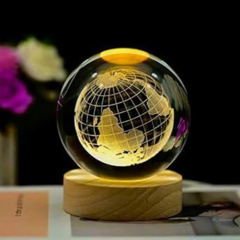 3D Galaxy Crystal Ball Night Light with Wooden Stand