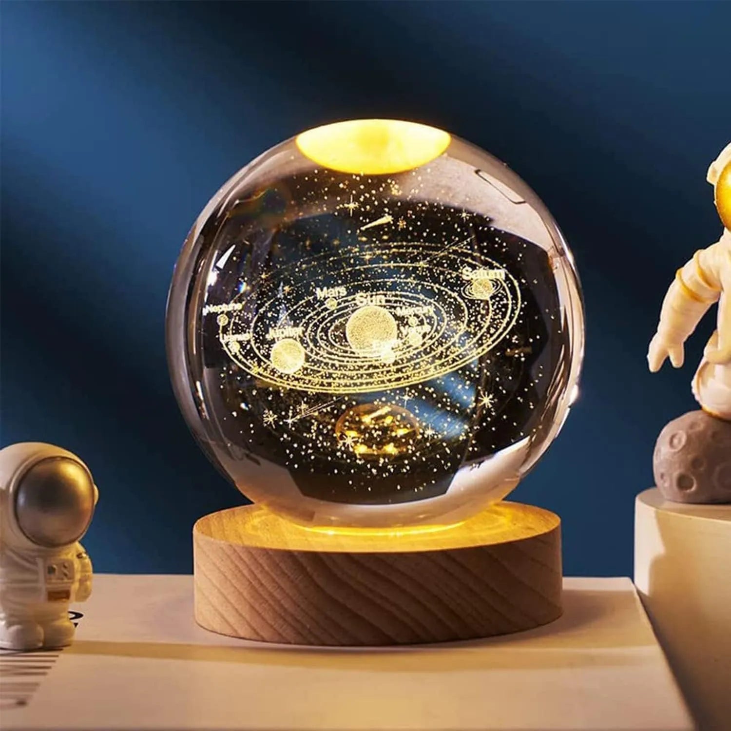 3D Galaxy Crystal Ball Night Light with Wooden Stand