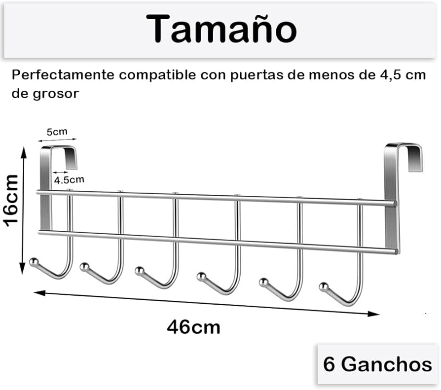 Over-the-Door 5-Hook Stainless Steel Organizer