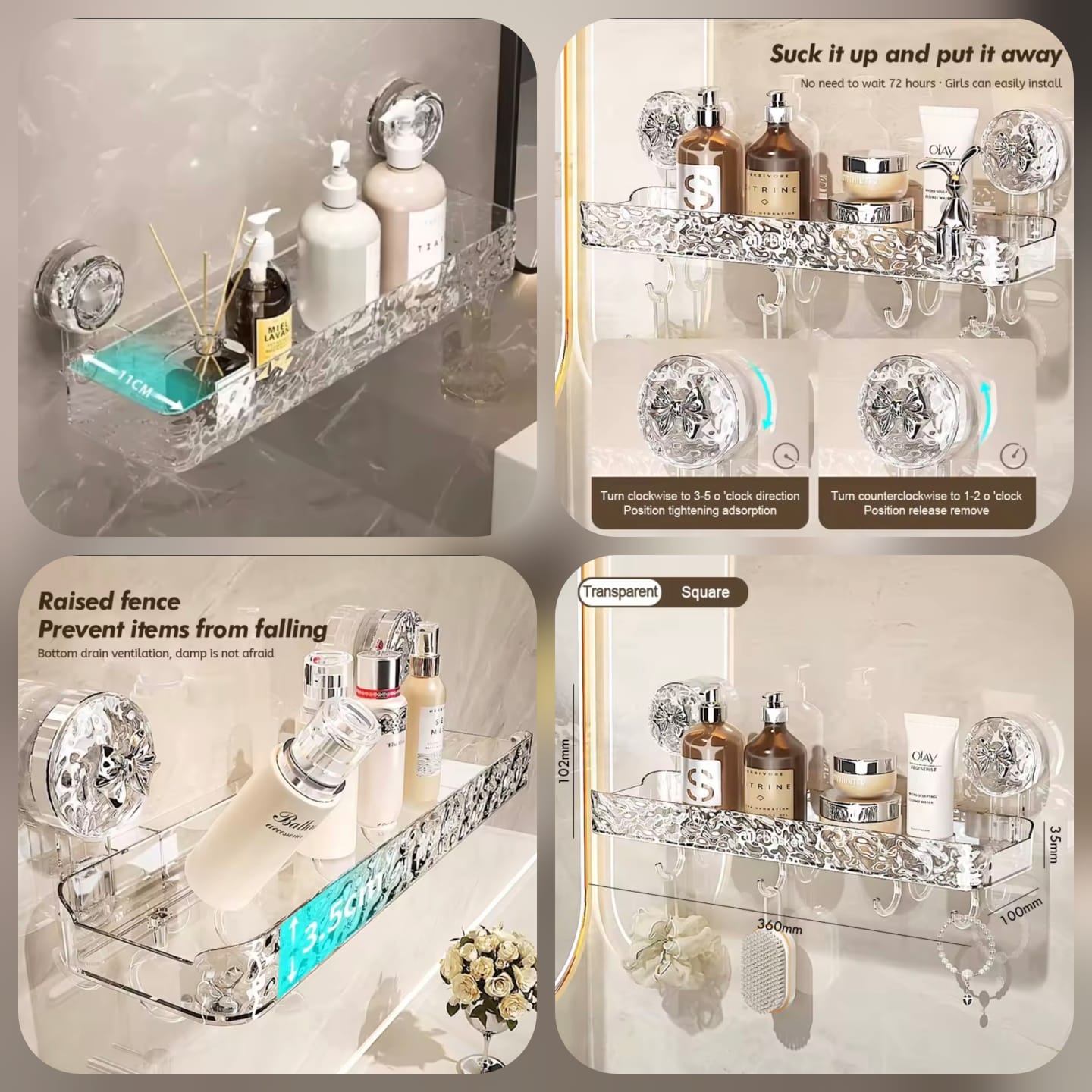 Acrylic Suction Cup Storage Rack (Premium Quality)