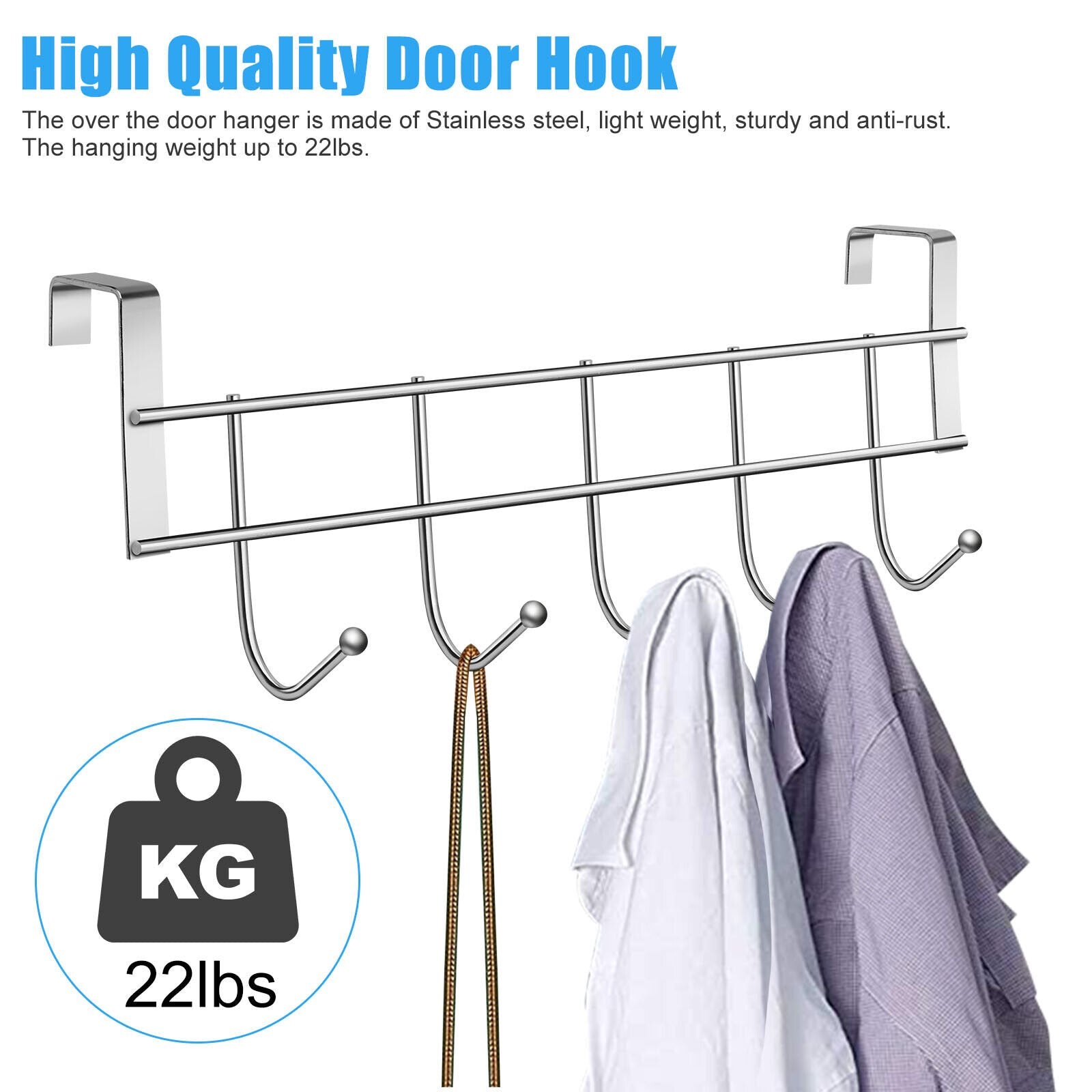 Over-the-Door 5-Hook Stainless Steel Organizer