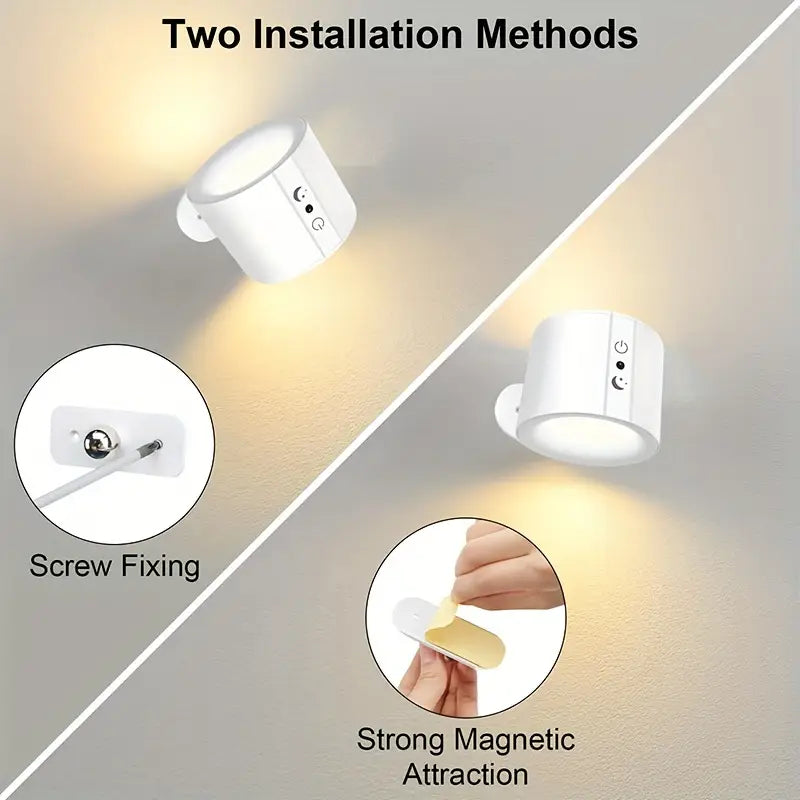Double Head LED Wall Lamp – 360° Rotatable with Magnetic Holder